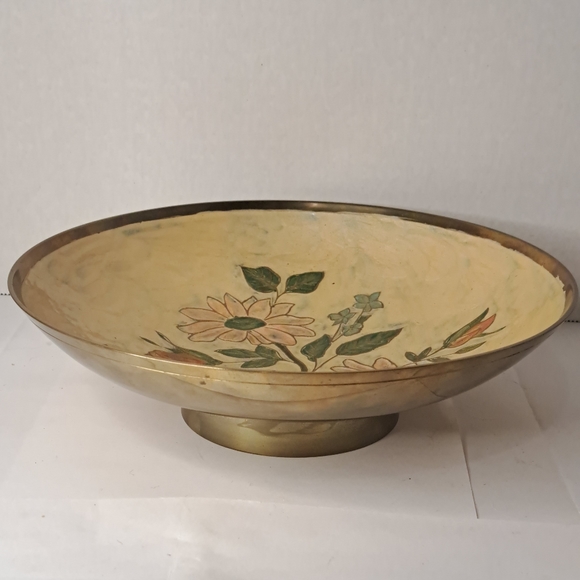 Vintage Enamelware Brass Pedestal Bowl - Picture 2 of 6